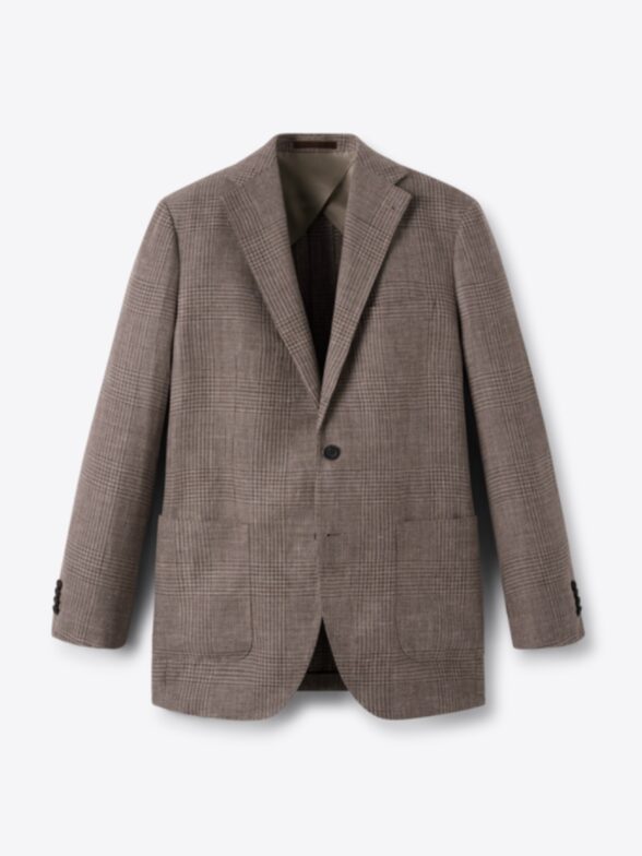 Thumb Photo of Drago Brown Wool and Linen Glen Plaid Bedford Jacket