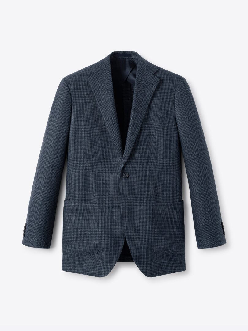 Men’s Drago Navy Wool and Linen Glen Plaid Bedford Jacket Thumb