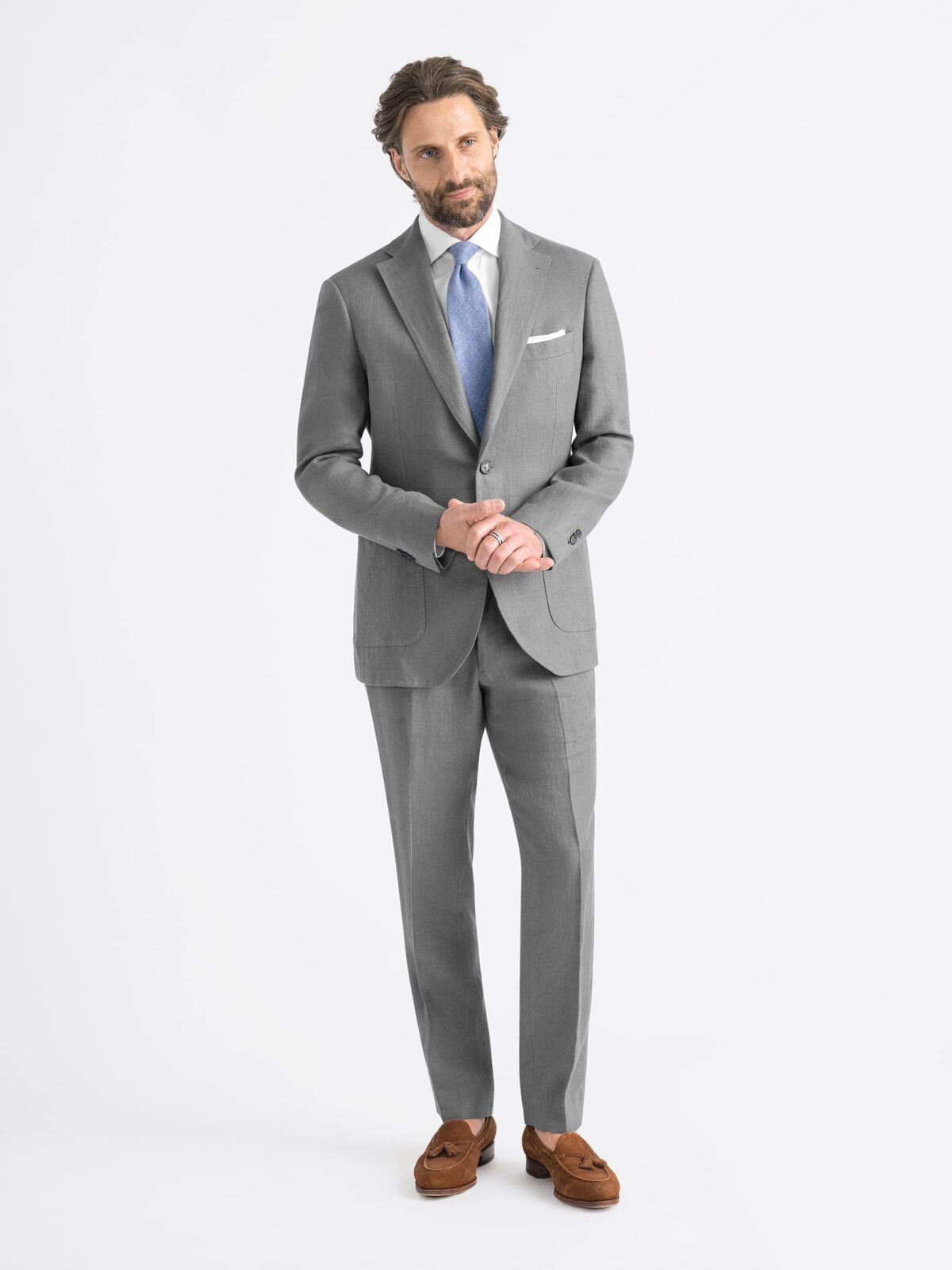 Grey Textured Wool Stretch Bedford Suit - Custom Fit Tailored Clothing