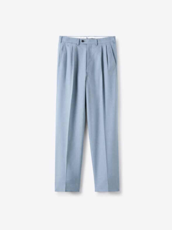Thumb Photo of Light Indigo Wide Leg Pleated Cotton Trouser