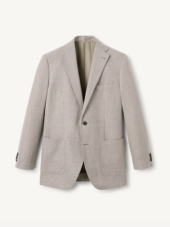 Thumb Photo of Beige Houndstooth Wool and Linen Stretch Bedford Jacket
