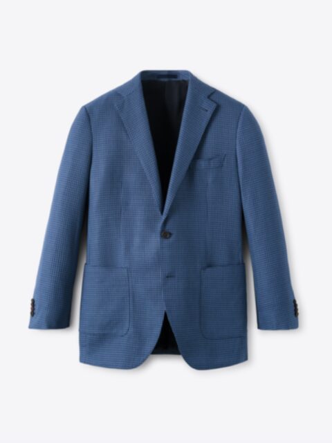 Waverly Blue Houndstooth Wool and Cotton Jacket - Custom Fit