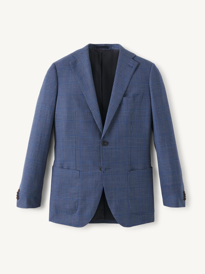 Men’s Slate Glen Plaid Wool and Linen Stretch Bedford Jacket Thumb