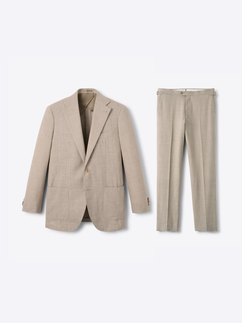 Men’s Loro Piana Beige Wool Silk Linen Mercer Suit Thumb