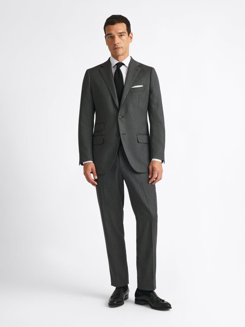 Drago Grey Herringbone S180s Wool Flannel Suit Thumb Detail