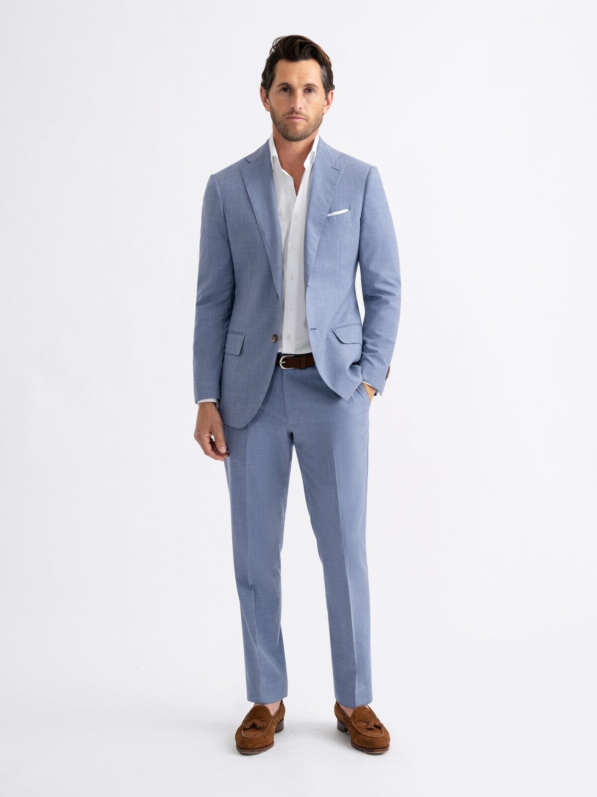 Drago Faded Blue Tropical Wool S130s Allen Suit - Custom Fit