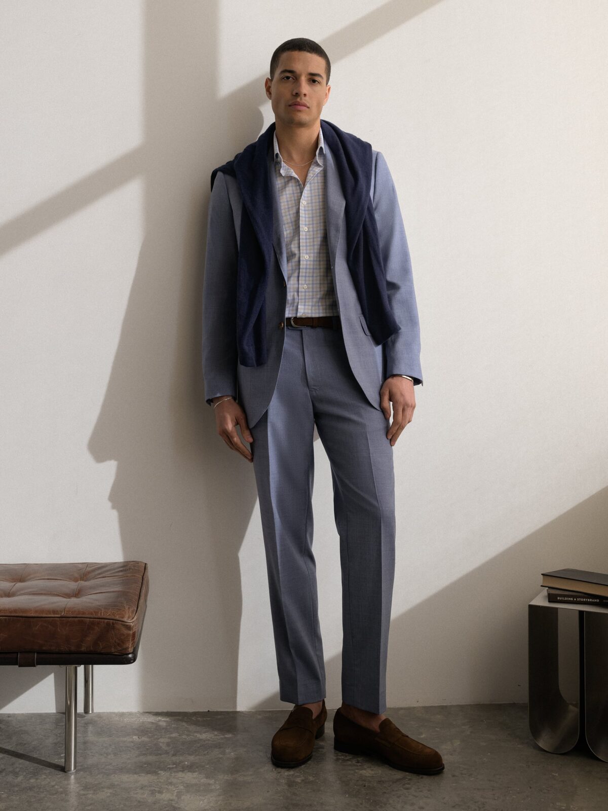 Drago Faded Blue Tropical Wool S130s Allen Suit - Custom Fit