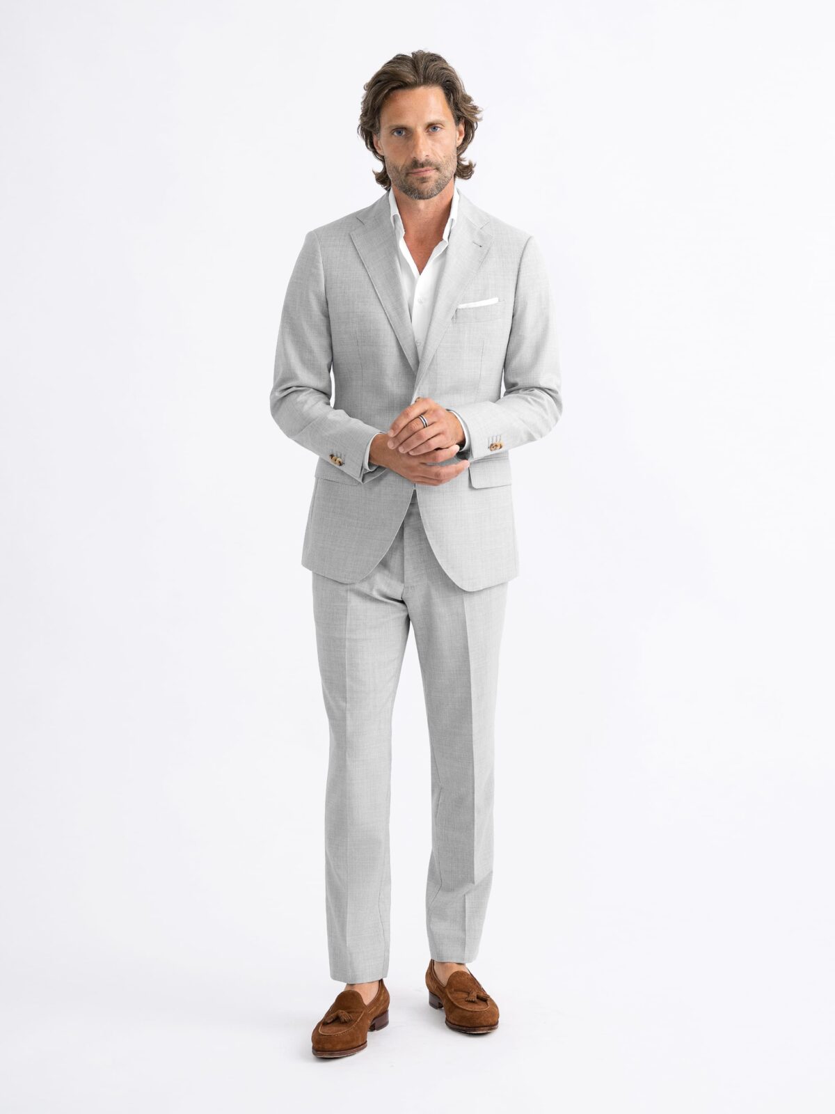Drago Light Grey Tropical Wool S130s Allen Suit - Custom Fit Tailored  Clothing