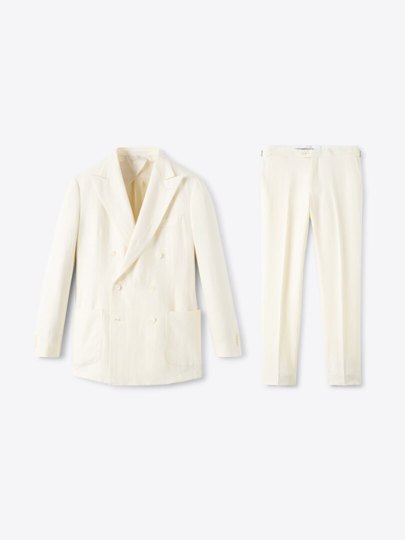 Men’s Double Breasted Ivory Irish Linen Carmine Suit Thumb