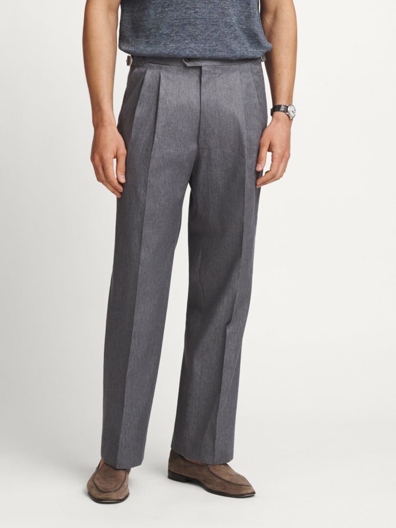 Loro Piana Fabric Grey Cotton and Linen Wide Leg Denim Trouser Thumb Detail