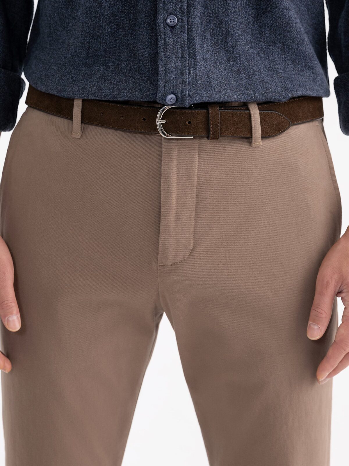 Brenta Mocha Brushed Stretch Cotton Chino - Custom Fit Pants