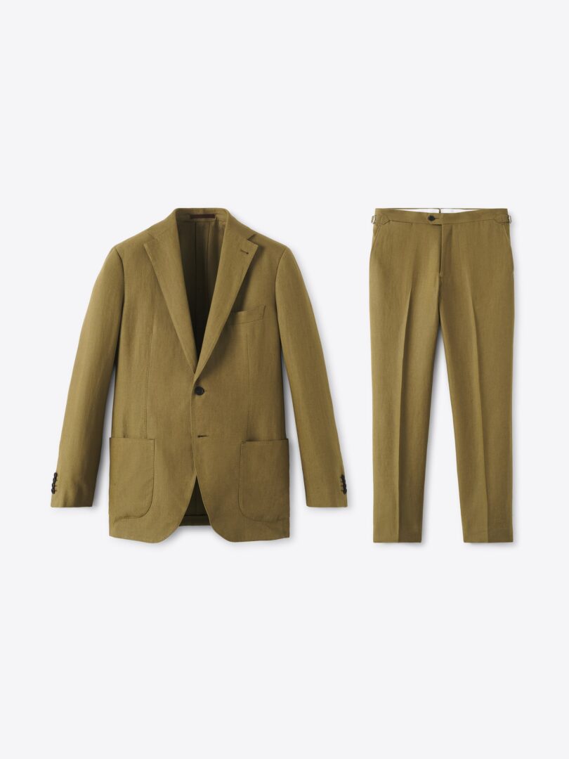 Men’s Olive Irish Linen Bedford Suit Thumb