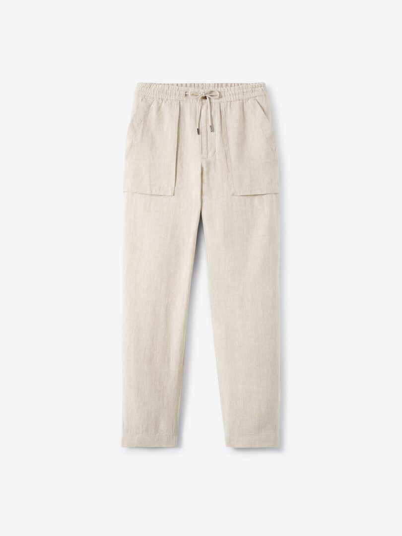 Men’s Natural Beige Linen Palermo Drawstring Pant Thumb
