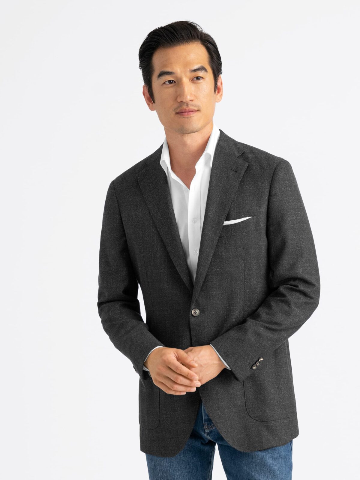 Reda Charcoal Wool Hopsack Bedford Jacket - Custom Fit Tailored