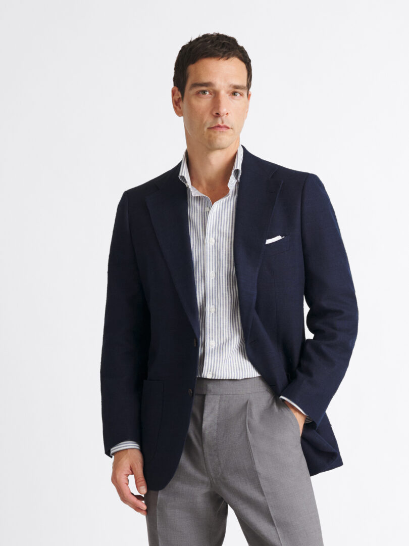 Navy Indian Matka Silk Jacket Thumb Detail