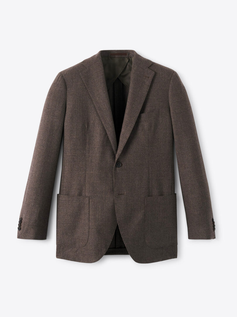 Men’s Drago Wool Flannel S130s Brown Micro Gun Check Bedford Jacket Thumb