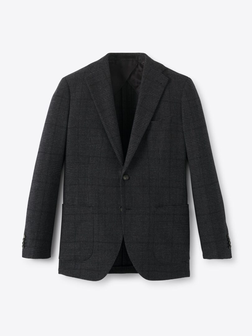 Men’s Angelico Charcoal Prince of Wales Italian Wool Flannel Bedford Jacket Thumb