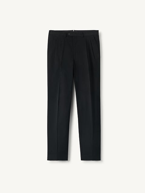 Black Wide Leg Brushed Cotton Trouser - Custom Fit Tailored Clothing