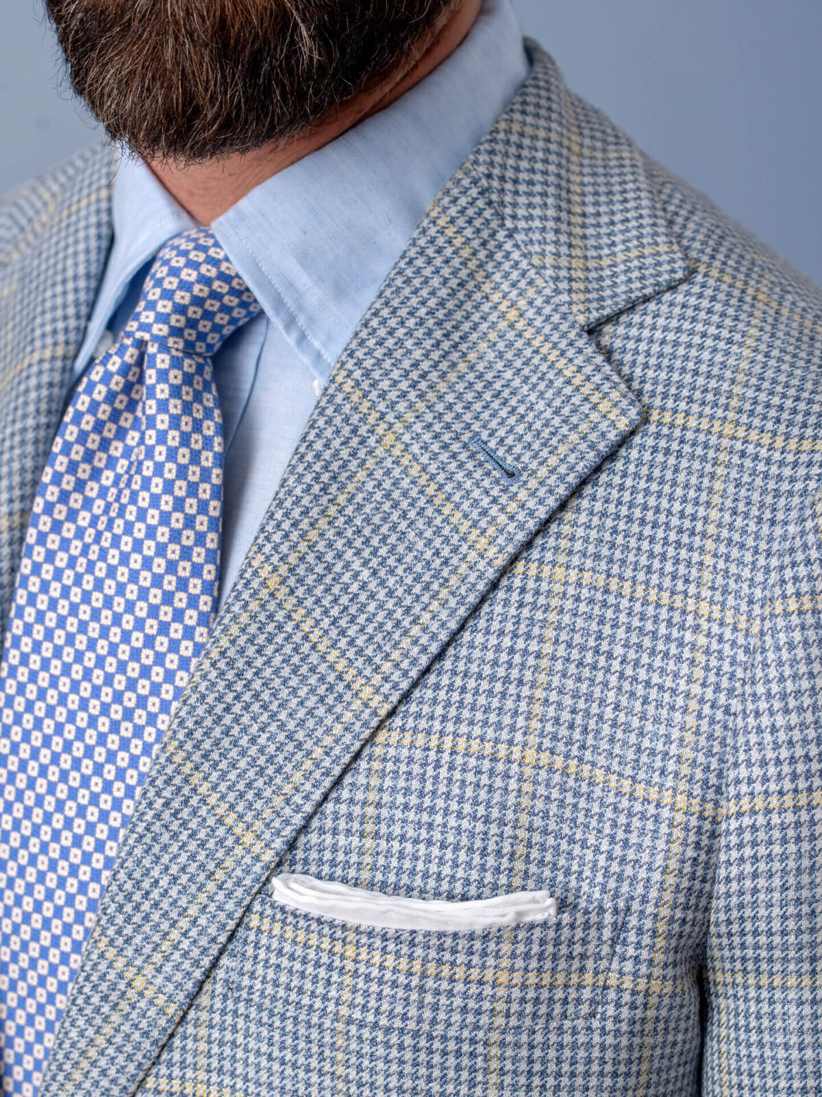 Bedford Light Blue Houndstooth Plaid Summer Blend Jacket - Custom