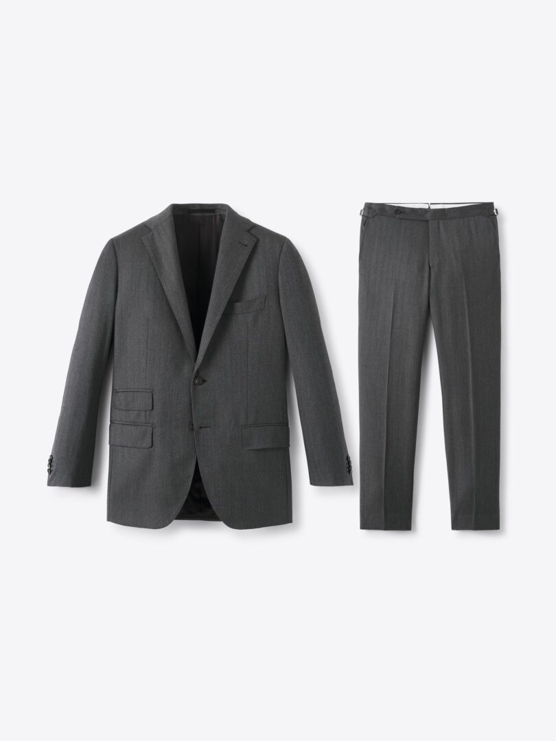 Men’s Drago Grey Herringbone S180s Wool Flannel Suit Thumb