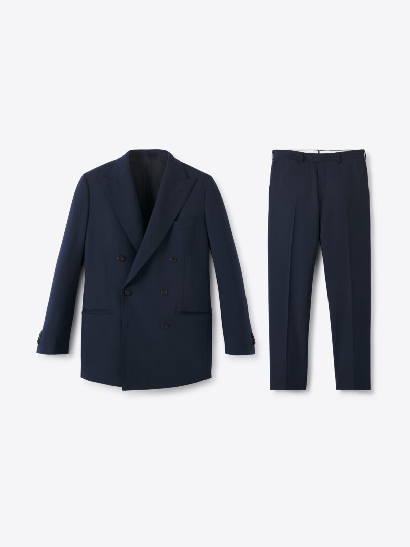 Men’s Double Breasted Navy Stretch 3 Ply Fresco Carmine Suit Thumb