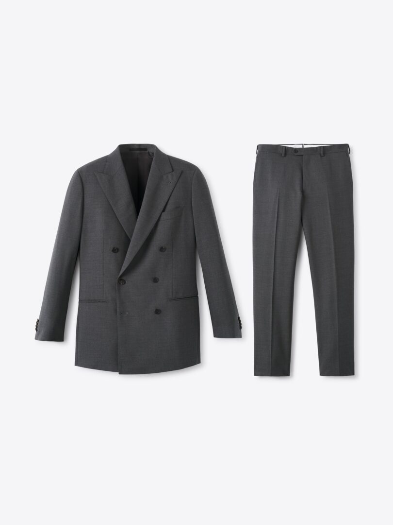 Men’s Double Breasted Dark Grey Stretch 3 Ply Fresco Carmine Suit Thumb