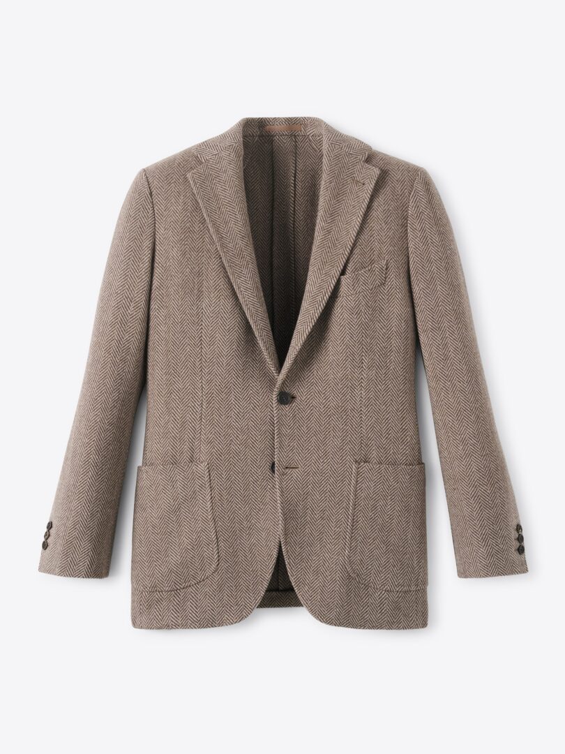 Men’s Leomaster Taupe Lambswool Herringbone Jacket Thumb