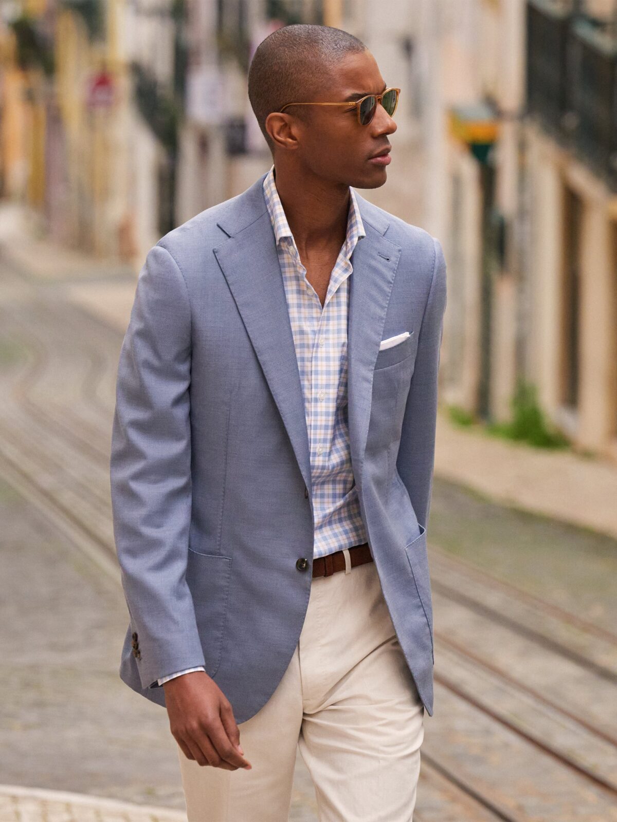 Loro Piana Fabric Faded Blue S150s Hopsack Hudson Jacket - Custom