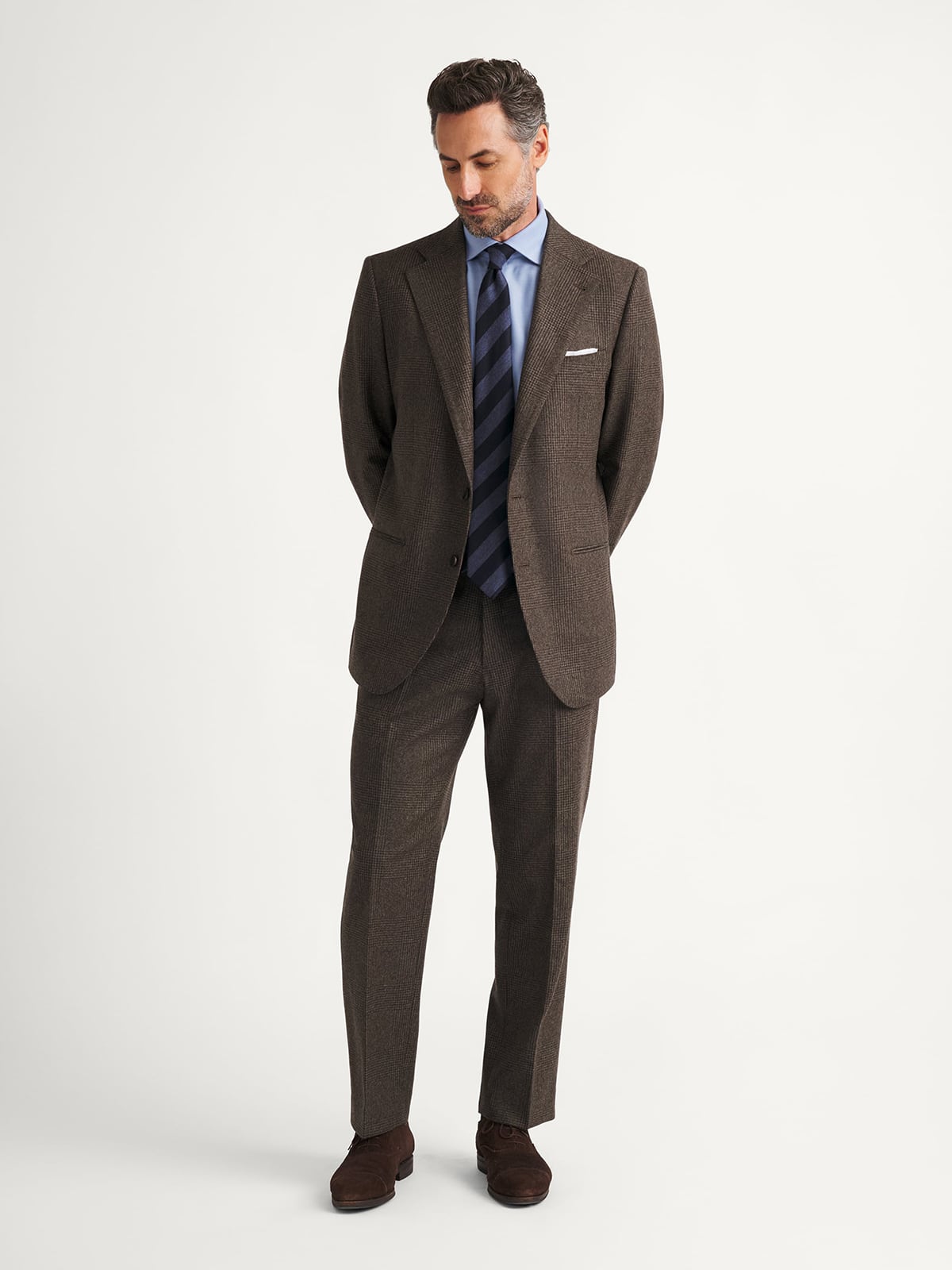 VBC Brown Glen Plaid Wool Flannel Downing Suit - Custom Fit