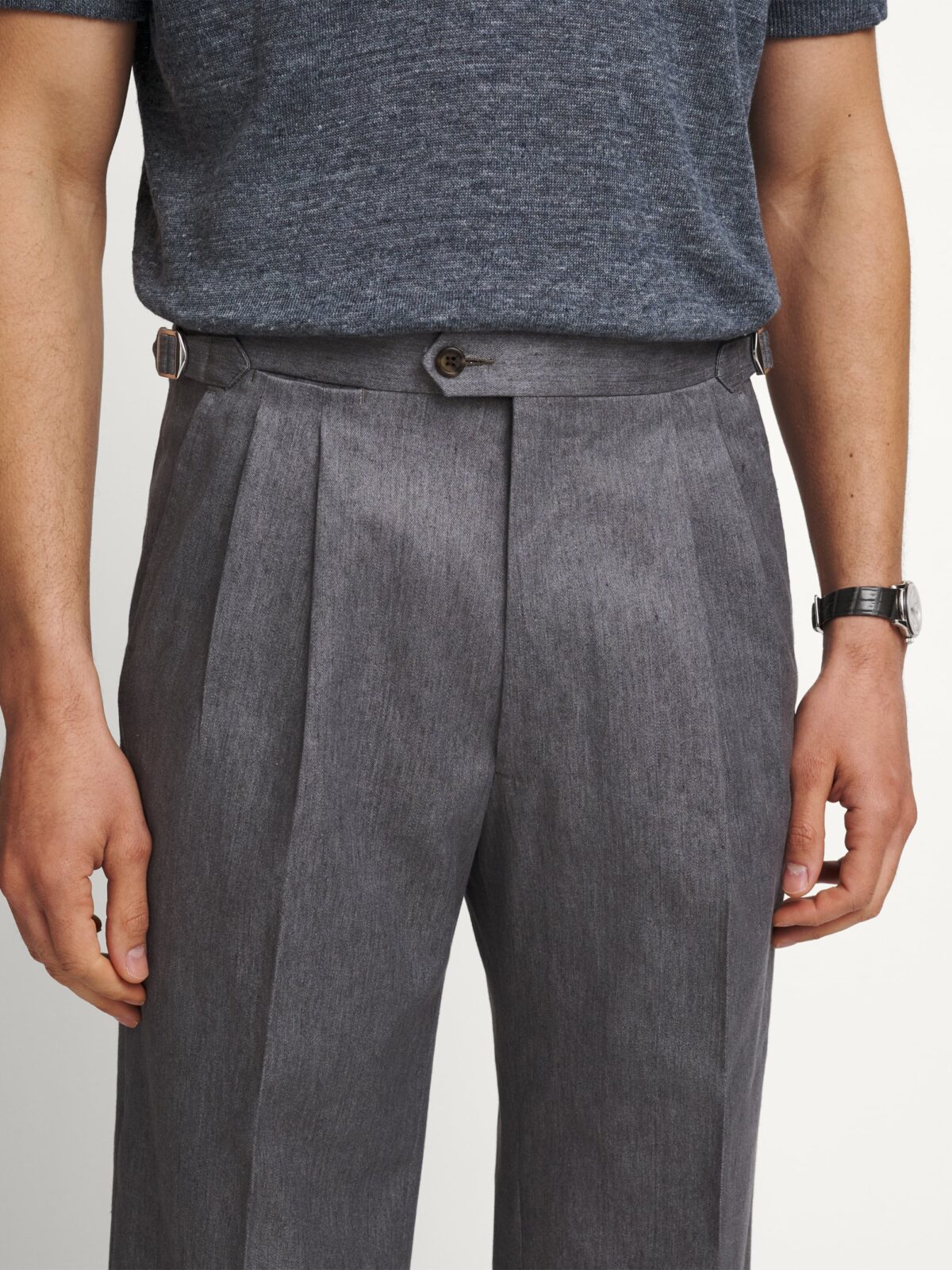 Loro Piana Fabric Grey Cotton and Linen Wide Leg Denim Trouser