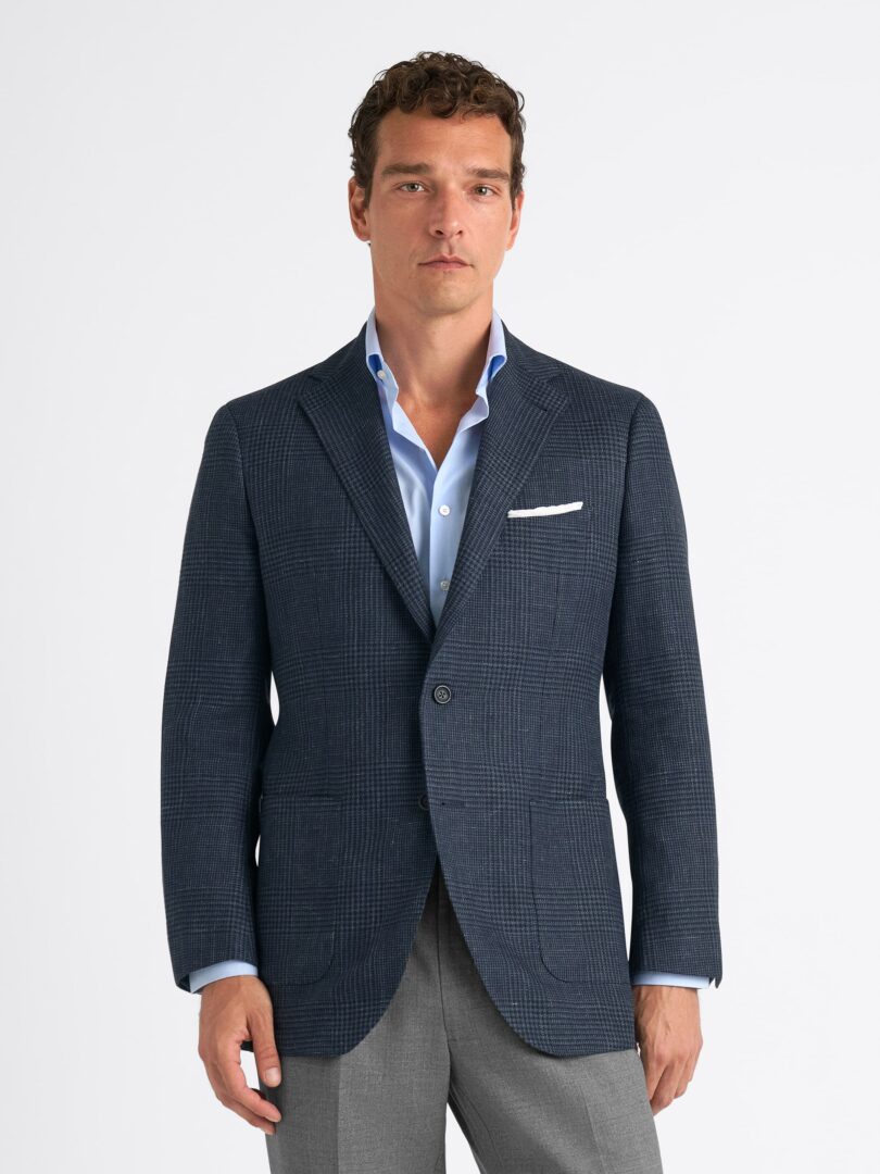 Drago Navy Wool and Linen Glen Plaid Bedford Jacket Thumb Detail