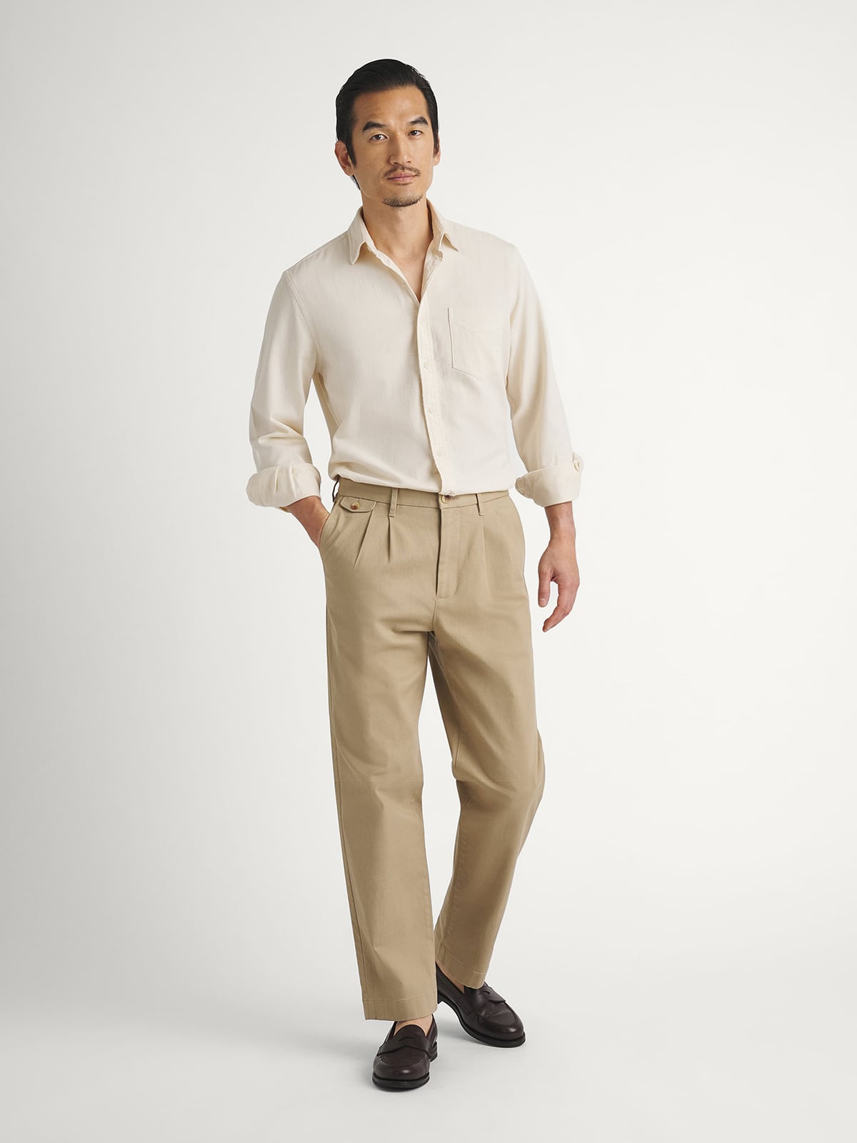 Double Pleated Japanese Beige Heavyweight Stretch Chino - Custom