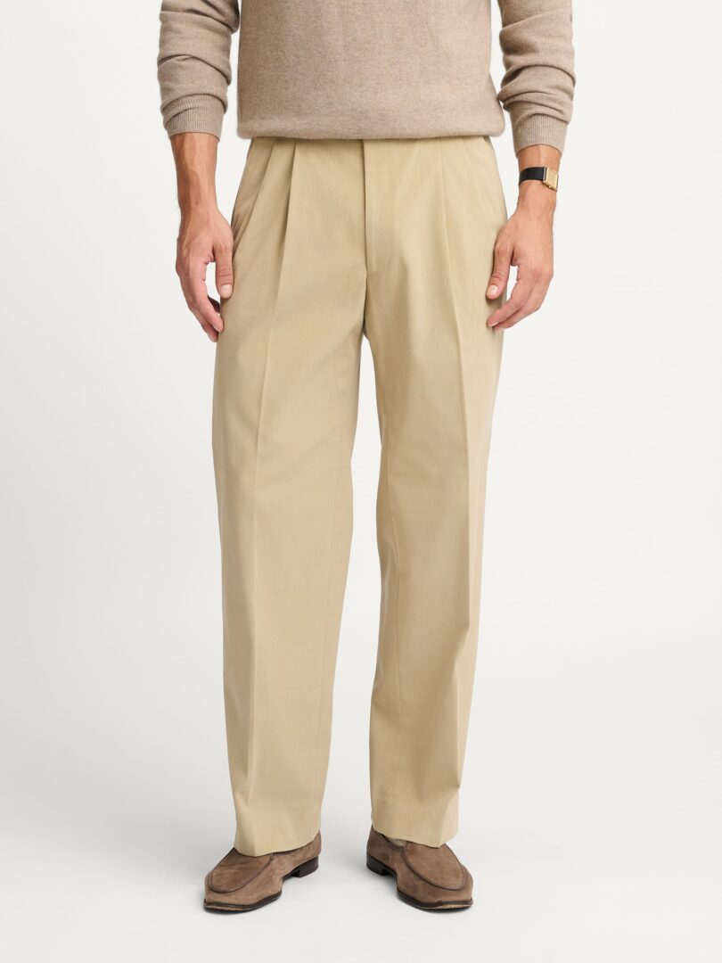 Beige Brushed Cotton Wide Leg Trouser Thumb Detail