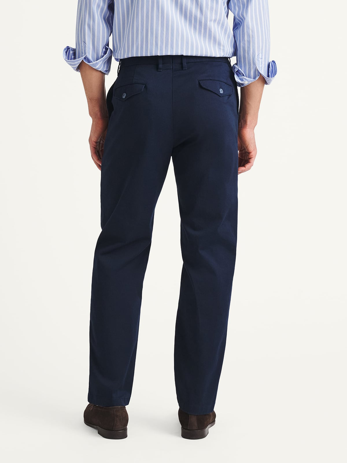 Single Pleated Di Sondrio Navy Stretch Cotton Chino - Custom Fit Pants
