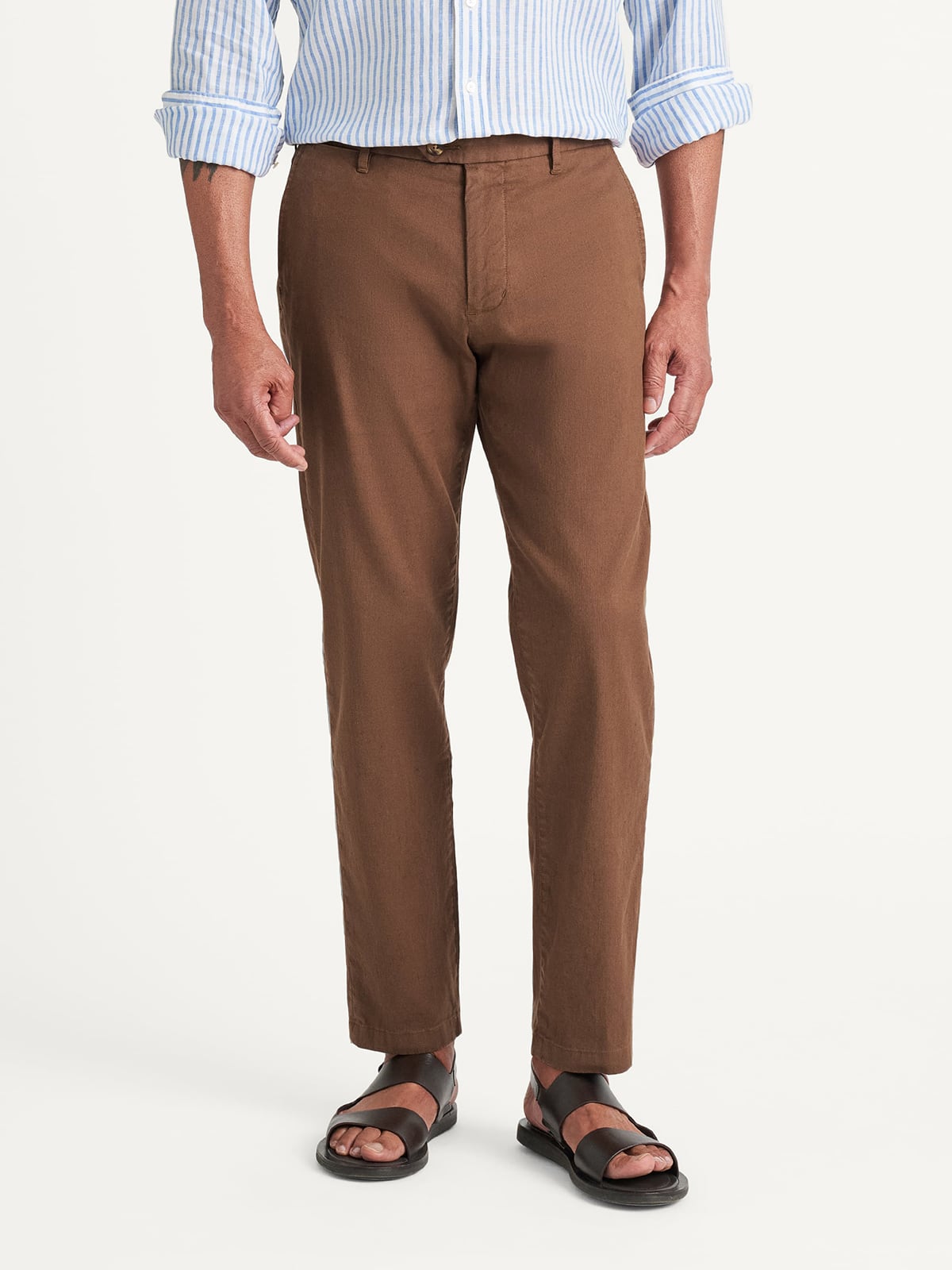 tobacco coloured chinos Tobacco Bergamo Cotton Linen Stretch Chino
