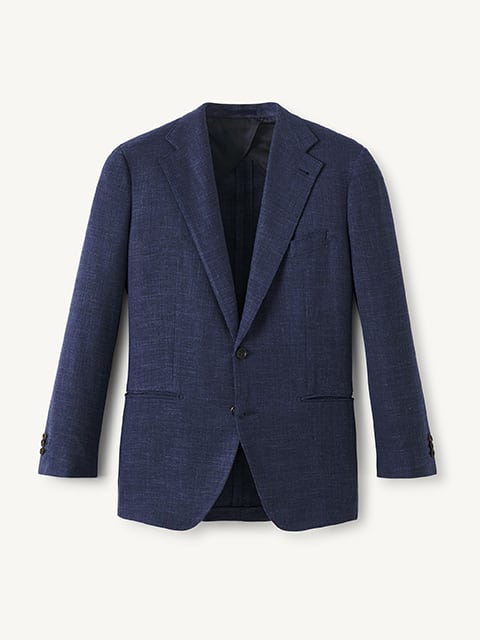 Navy Irish Linen Double Breasted Carmine Jacket - Custom Fit