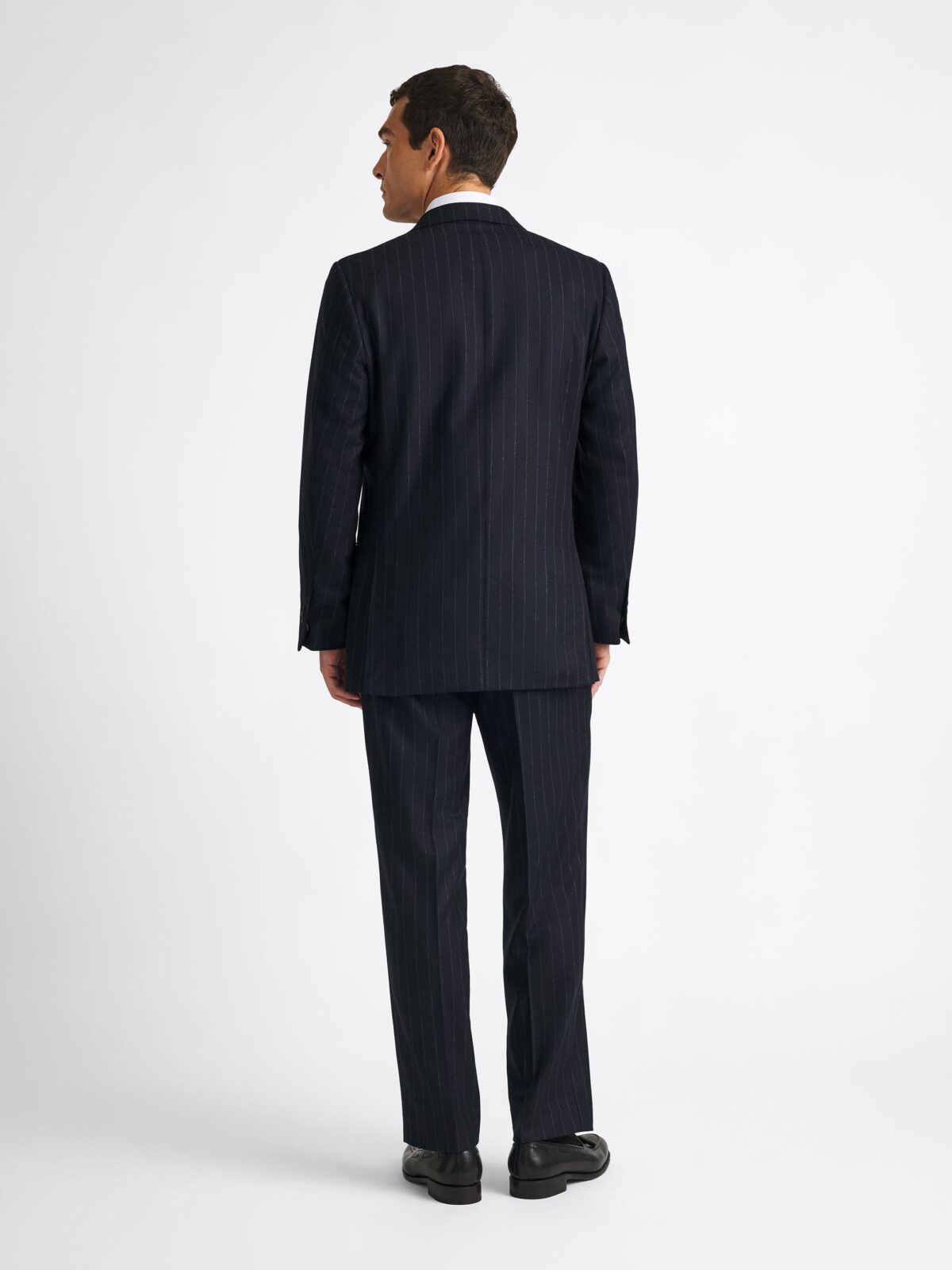 VBC Navy Chalkstripe Wool Flannel Downing Suit - Custom Fit