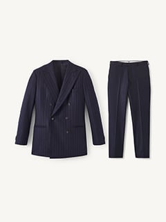 Navy Chalkstripe VBC Double Breasted Flannel Carmine Suit - Custom