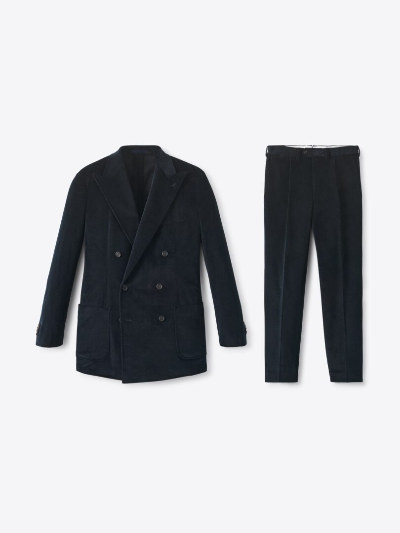 Men’s Double Breasted Duca Visconti Navy Stretch Corduroy Suit Thumb