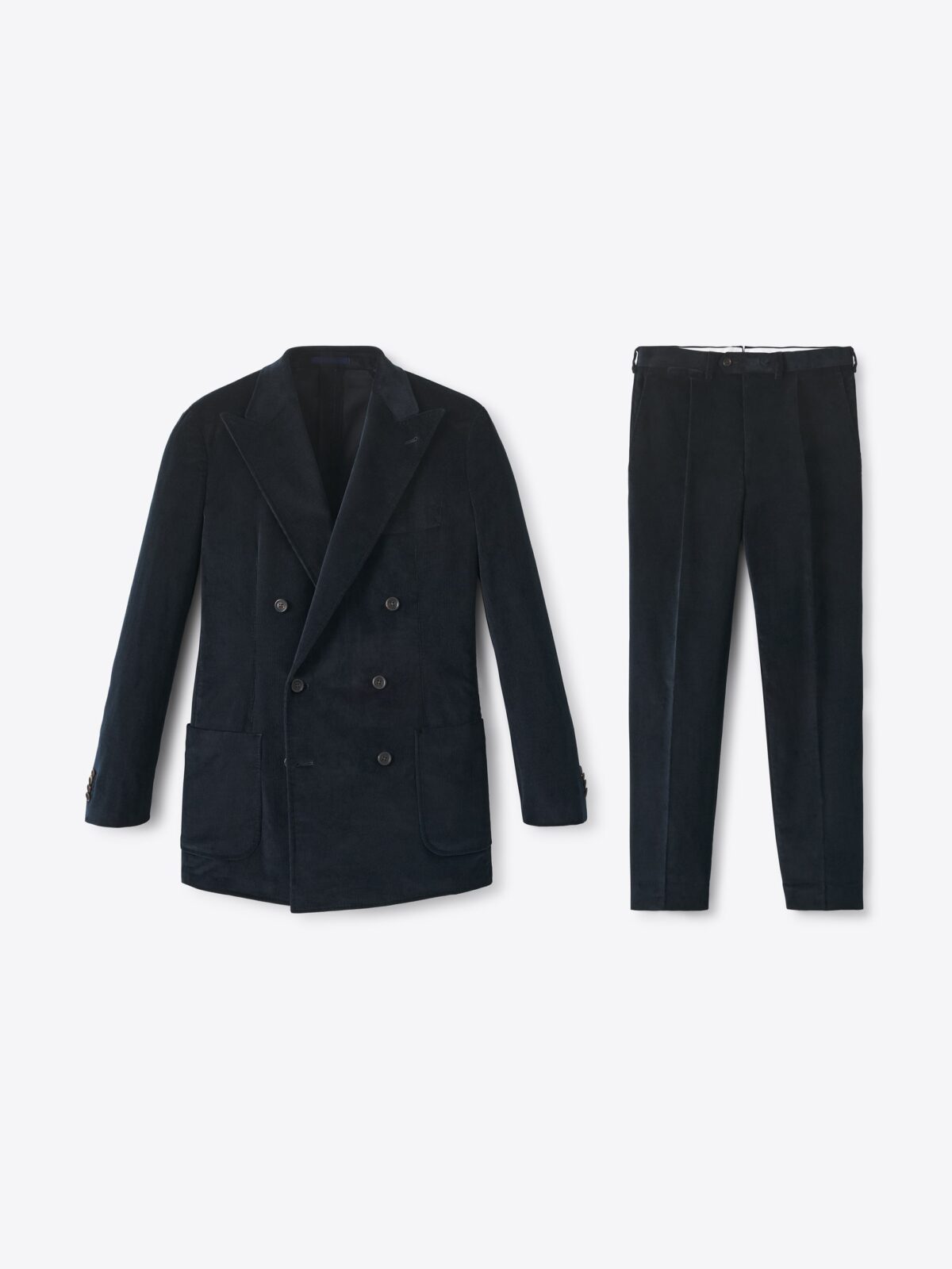 Double Breasted Duca Visconti Navy Stretch Corduroy Suit - Custom