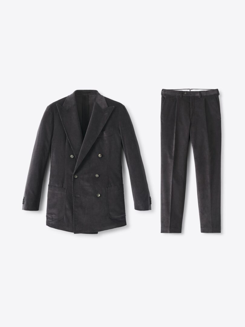 Men’s Double Breasted Duca Visconti Dark Grey Stretch Corduroy Suit Thumb