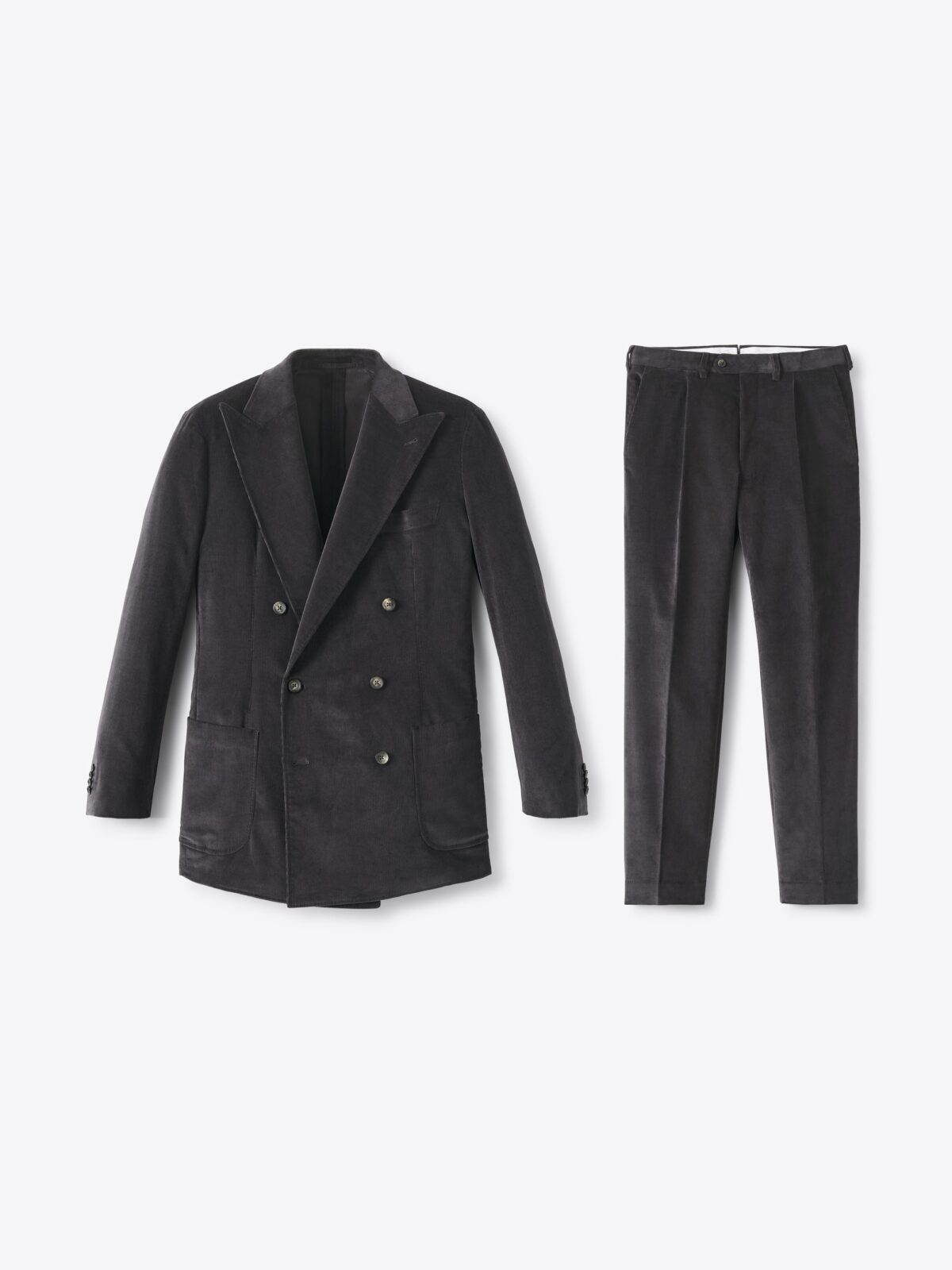 Double Breasted Duca Visconti Dark Grey Stretch Corduroy Suit