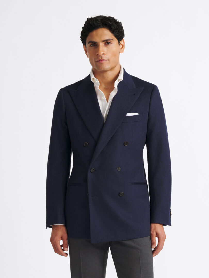 Double Breasted Navy Camelhair Jacket Thumb Detail
