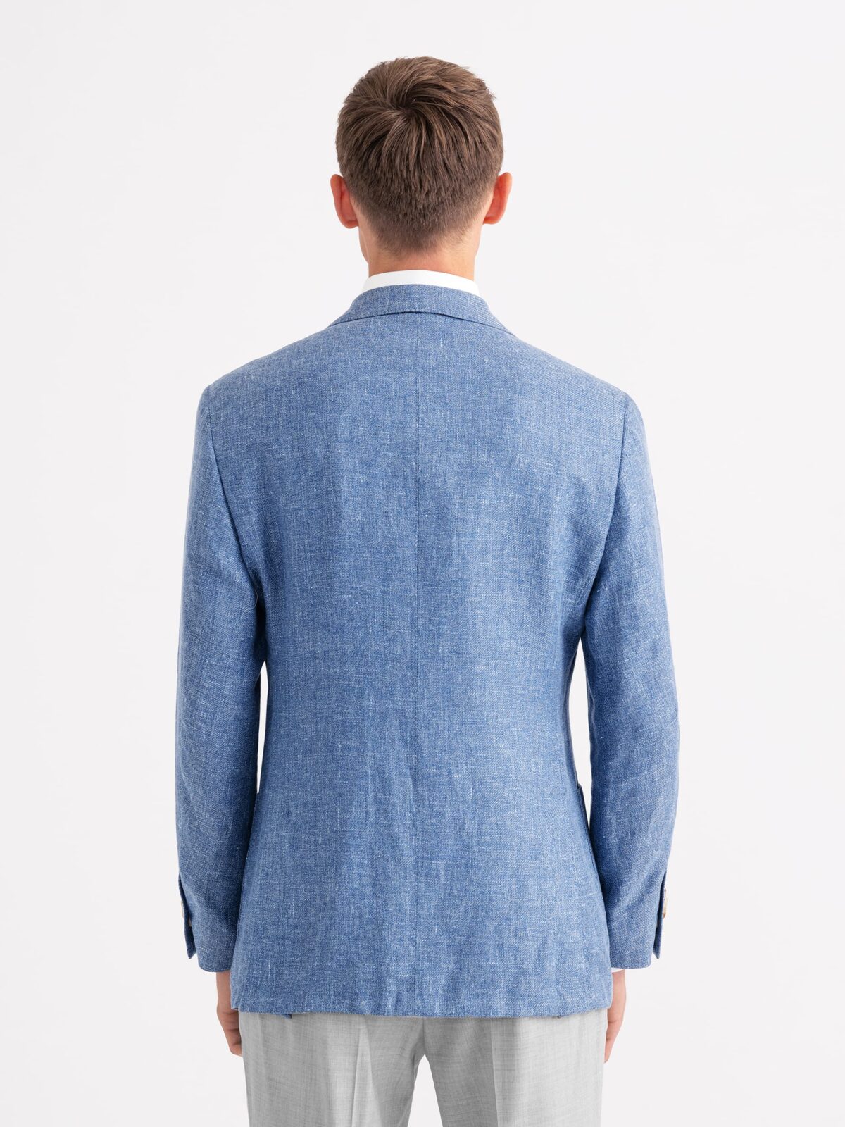 Blue Linen and Lyocell Twill Bedford Jacket - Custom Fit Tailored