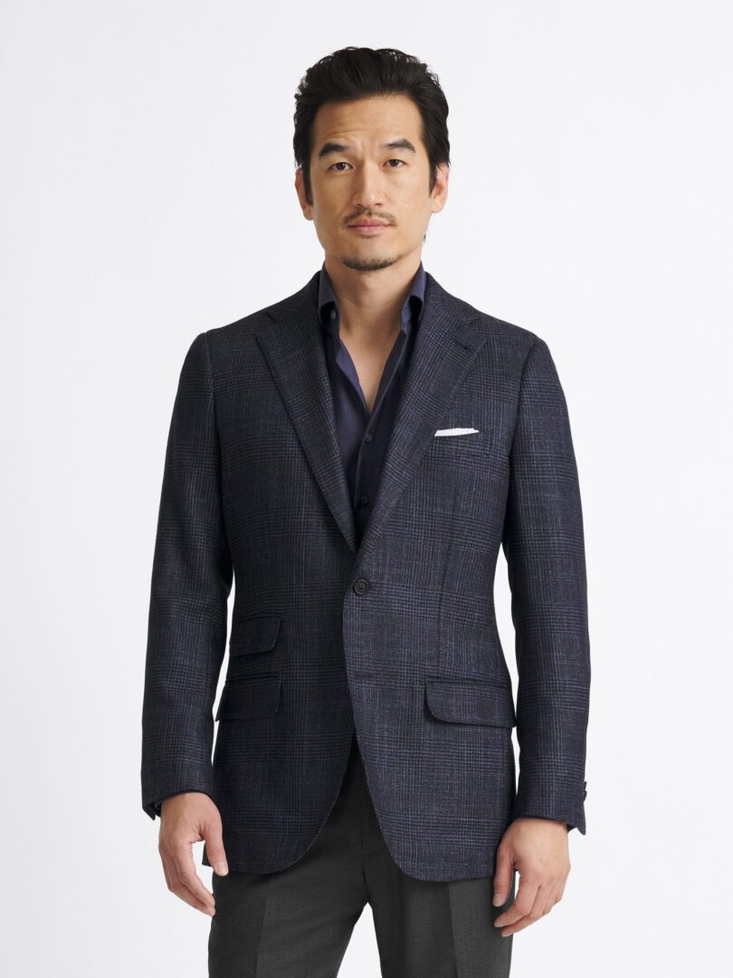 Loro Piana Fabric Navy Glen Plaid Wool Cashmere Walker Jacket Thumb Detail