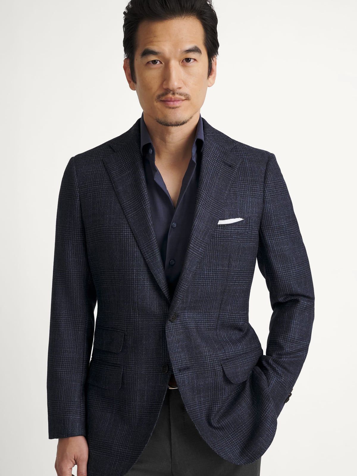 Loro Piana Fabric Navy Glen Plaid Wool Cashmere Walker Jacket