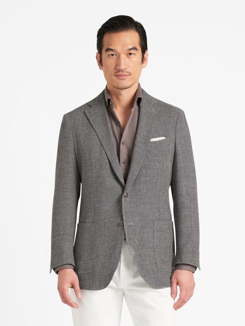 di Fabio Grey Wool and Linen Hopsack Bedford Jacket Thumb Detail