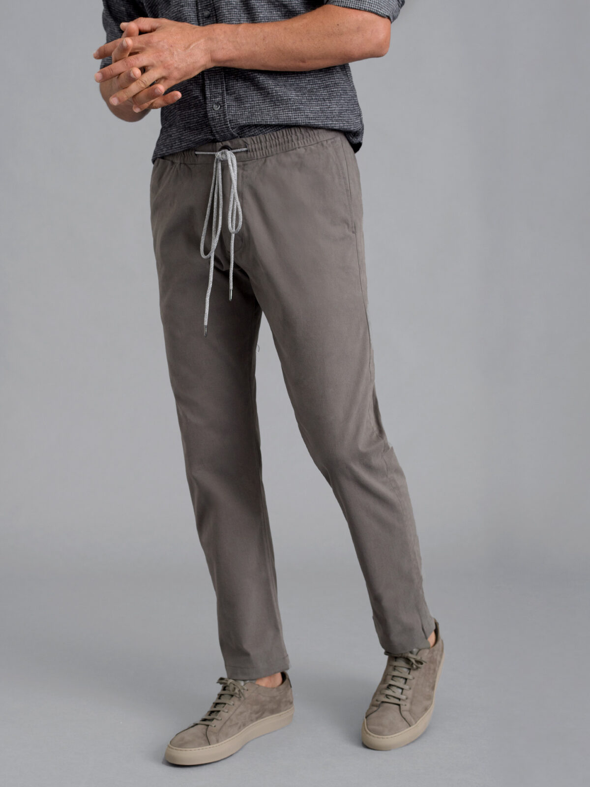 Di Sondrio Ash Peached Stretch Cotton Drawstring Chino