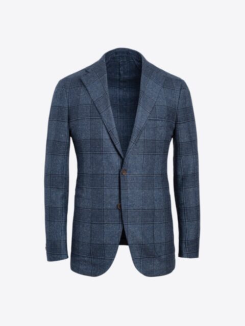 Bedford Slate Blue Large Glen Plaid Textured Jacket - Custom Fit ...