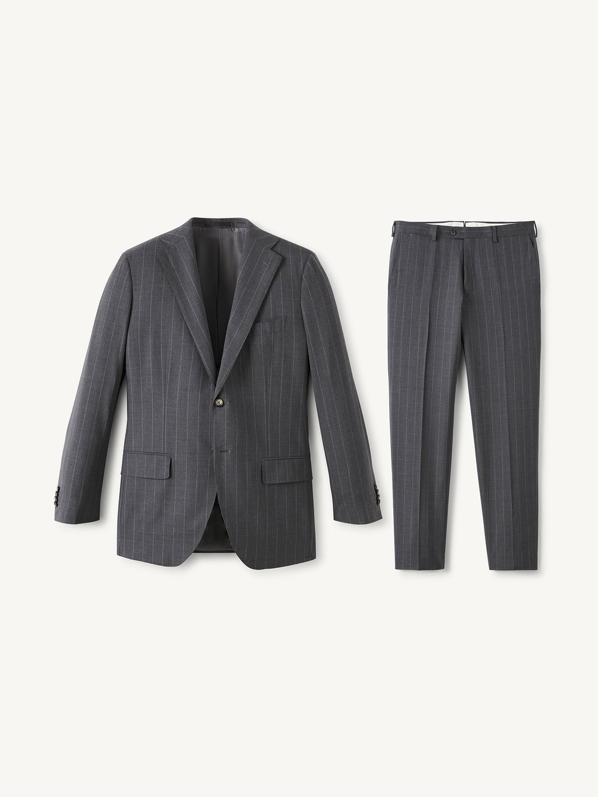 Drago Grey Chalkstripe S130s Tropical Wool Allen Suit - Custom Fit